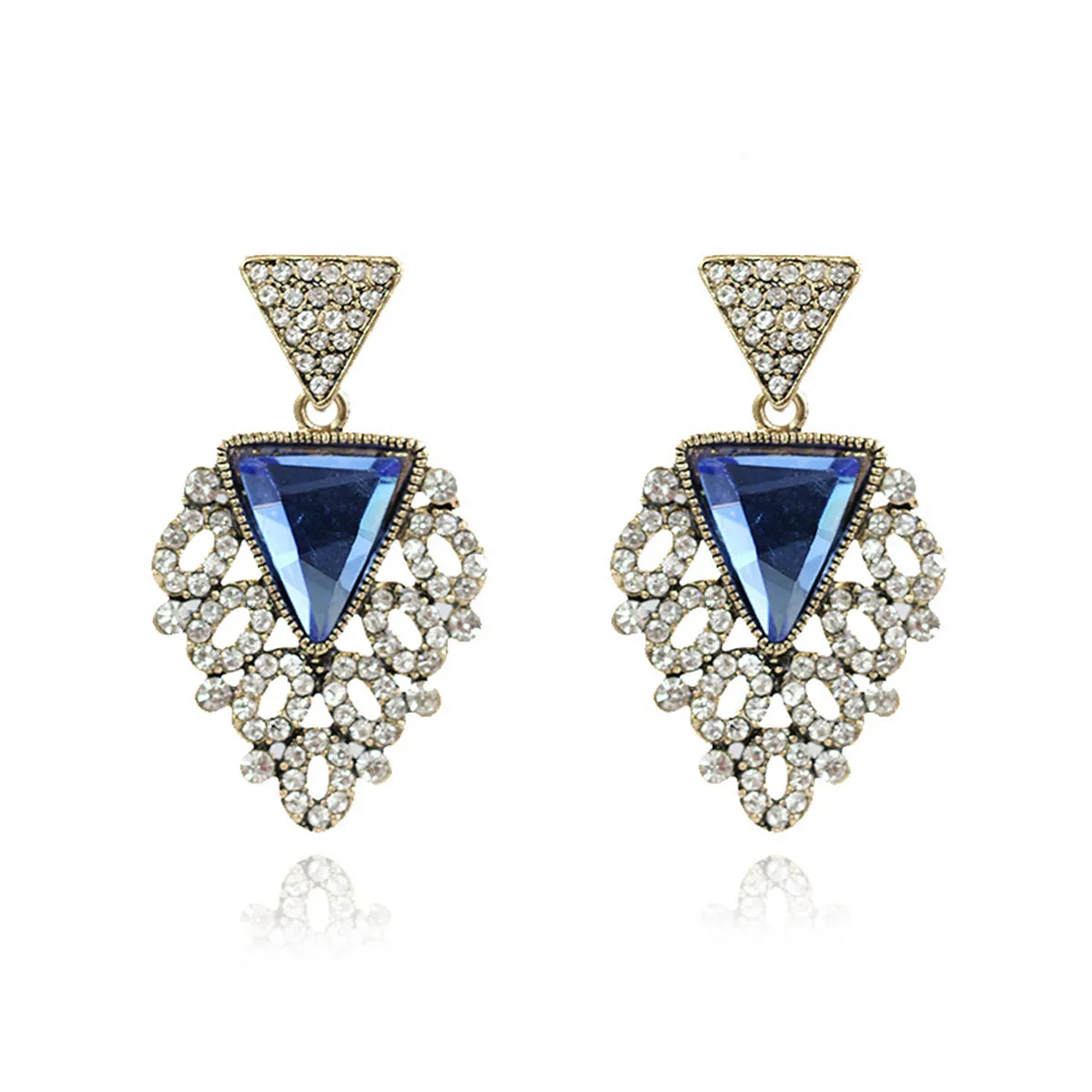Blue Crystal & Cubic Zirconia Triangle Drop Earrings