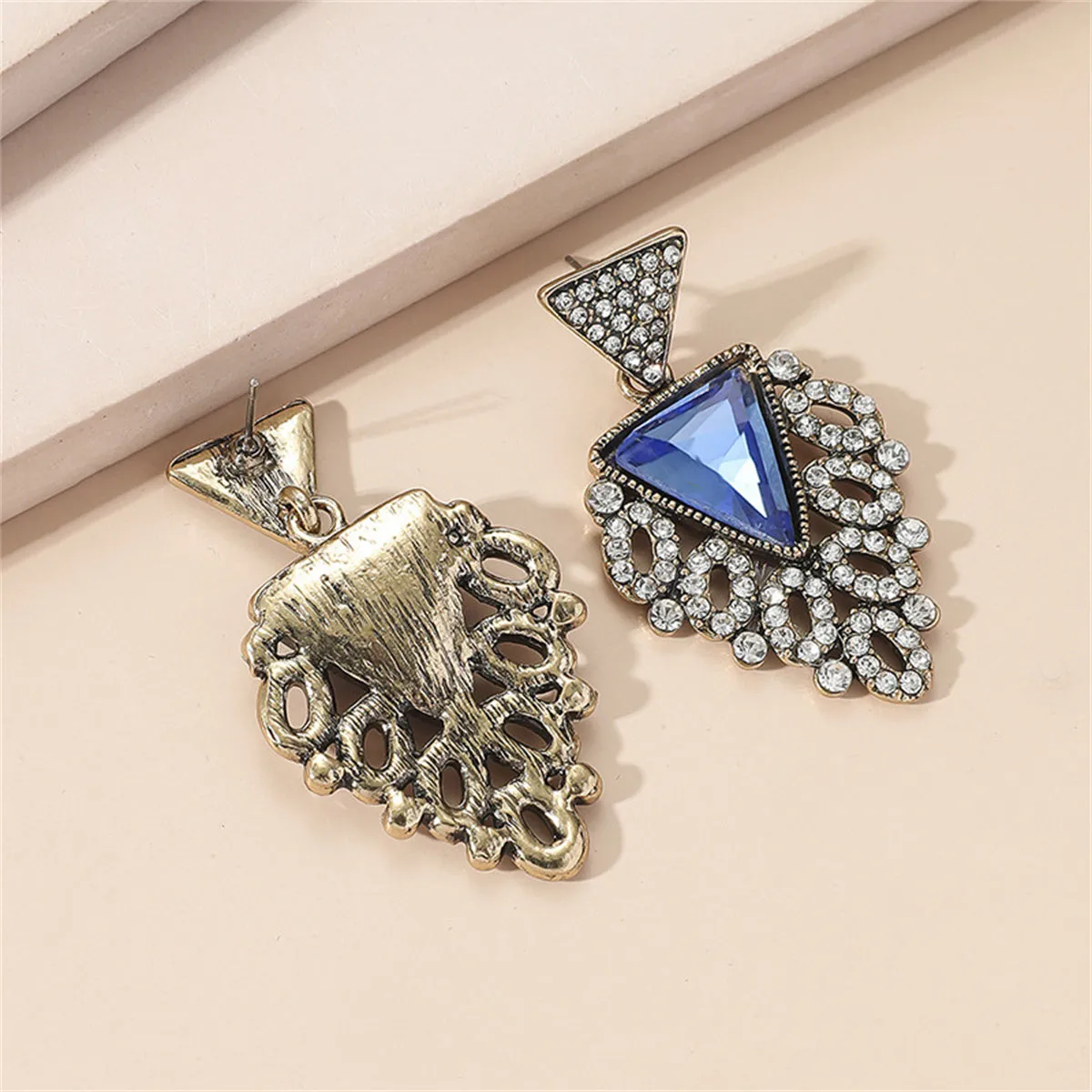 Blue Crystal & Cubic Zirconia Triangle Drop Earrings