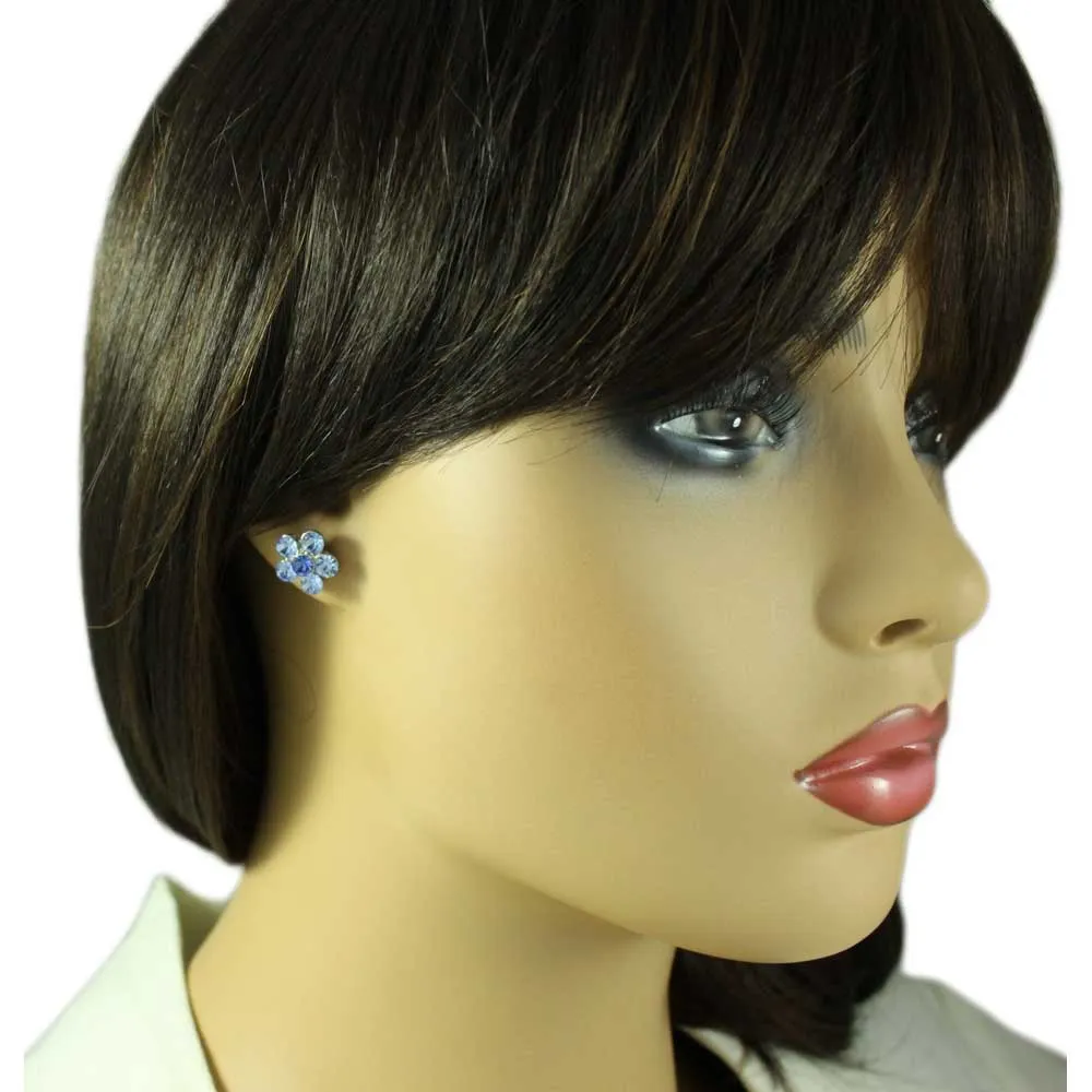 Blue Crystal Daisy with Blue Center Clip Earring - PRL984EC
