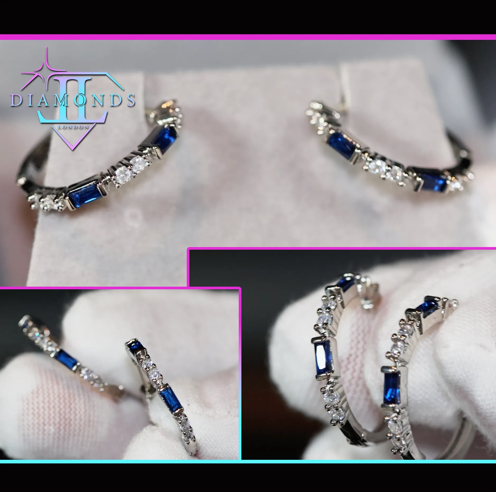 Blue Diamond Hoop Earrings | Blue Diamond Earrings | Sapphire Earrings | Hoop Earrings