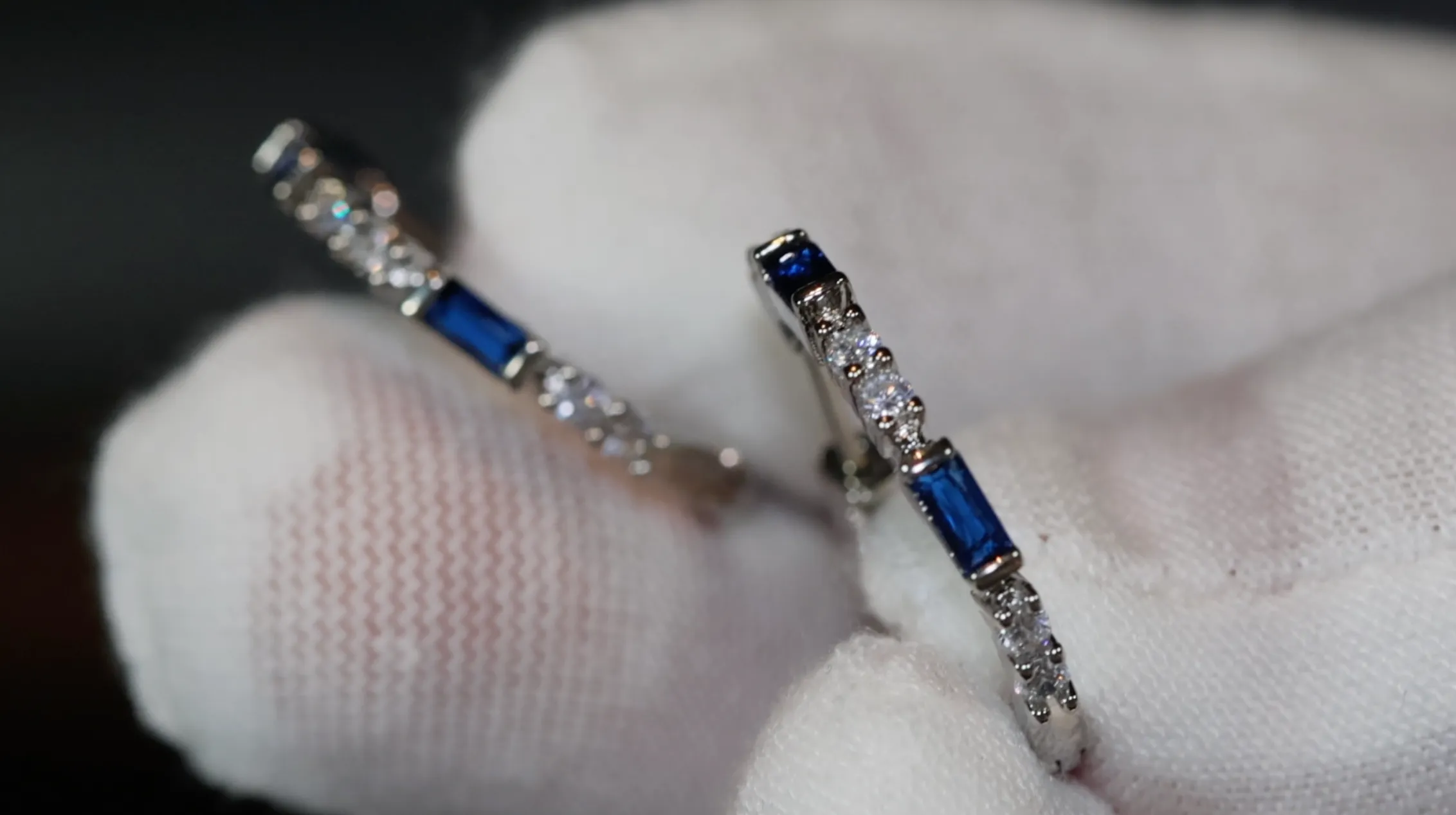 Blue Diamond Hoop Earrings | Blue Diamond Earrings | Sapphire Earrings | Hoop Earrings