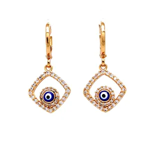 Blue Evil Eye Zirconia stones Dangle huggies Earrings Rose gold filled
