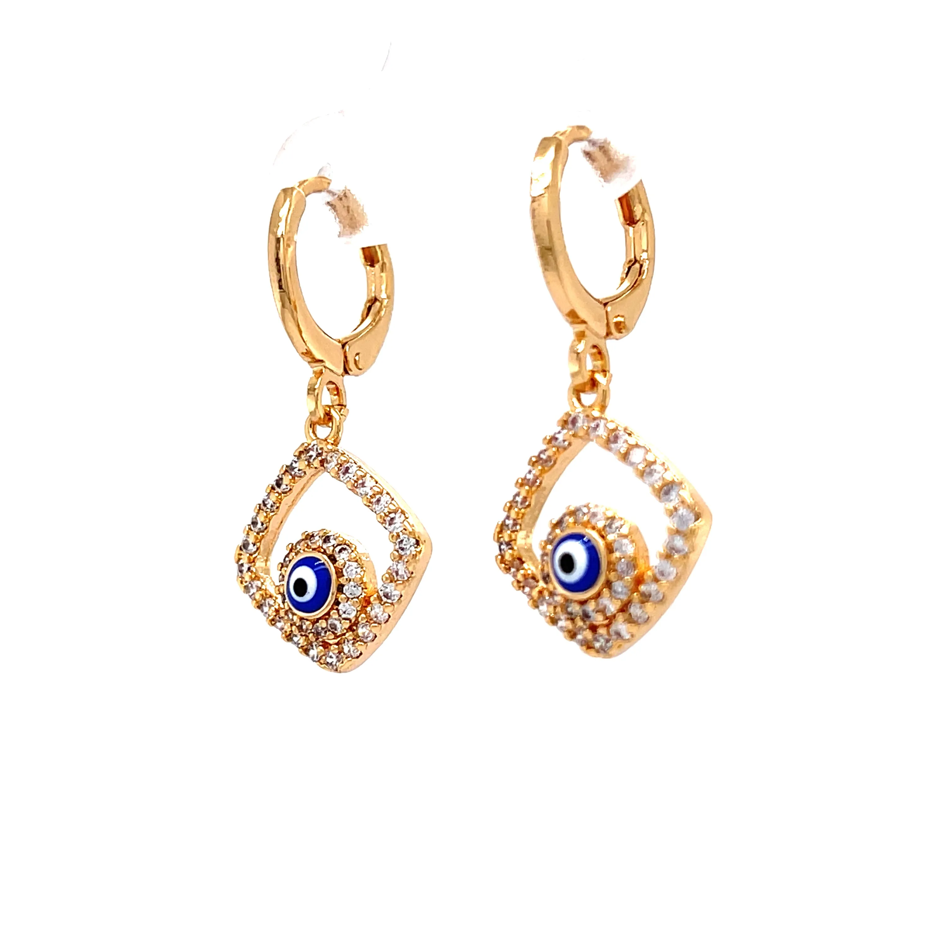Blue Evil Eye Zirconia stones Dangle huggies Earrings Rose gold filled
