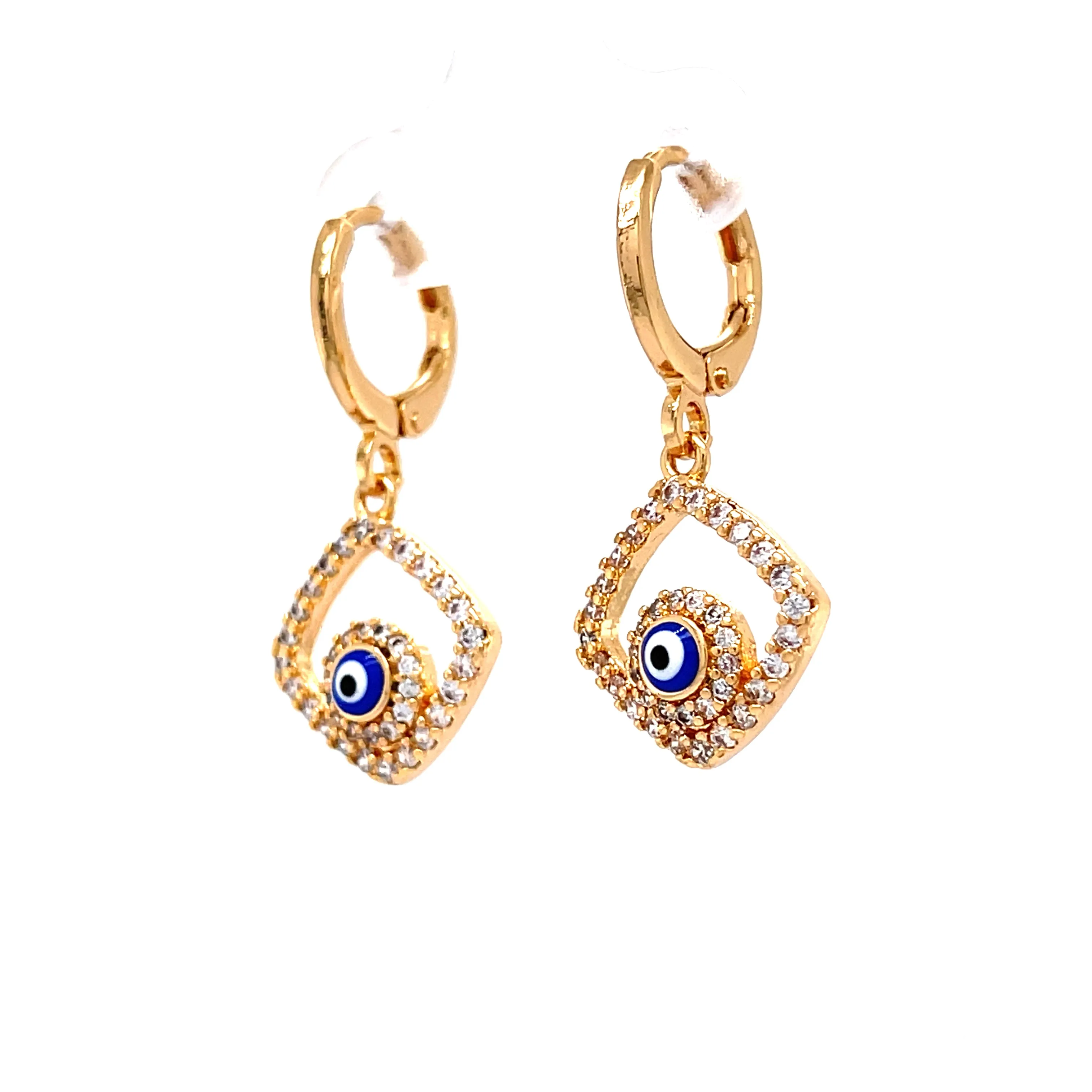 Blue Evil Eye Zirconia stones Dangle huggies Earrings Rose gold filled
