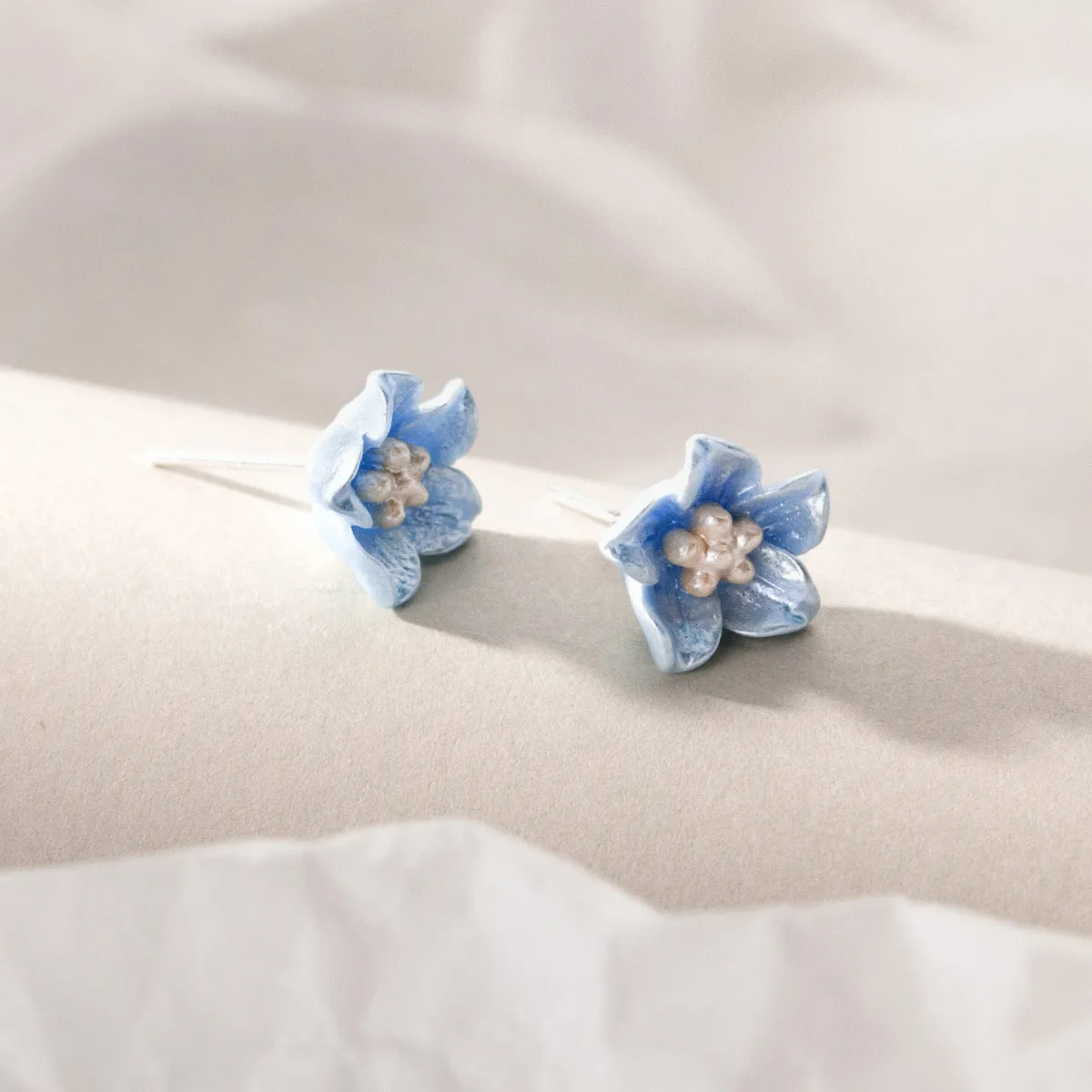 Blue Flower Blossom Porcelain  Stud Earrings - SS078