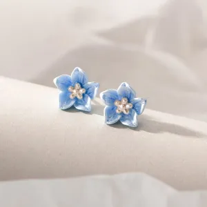 Blue Flower Blossom Porcelain  Stud Earrings - SS078