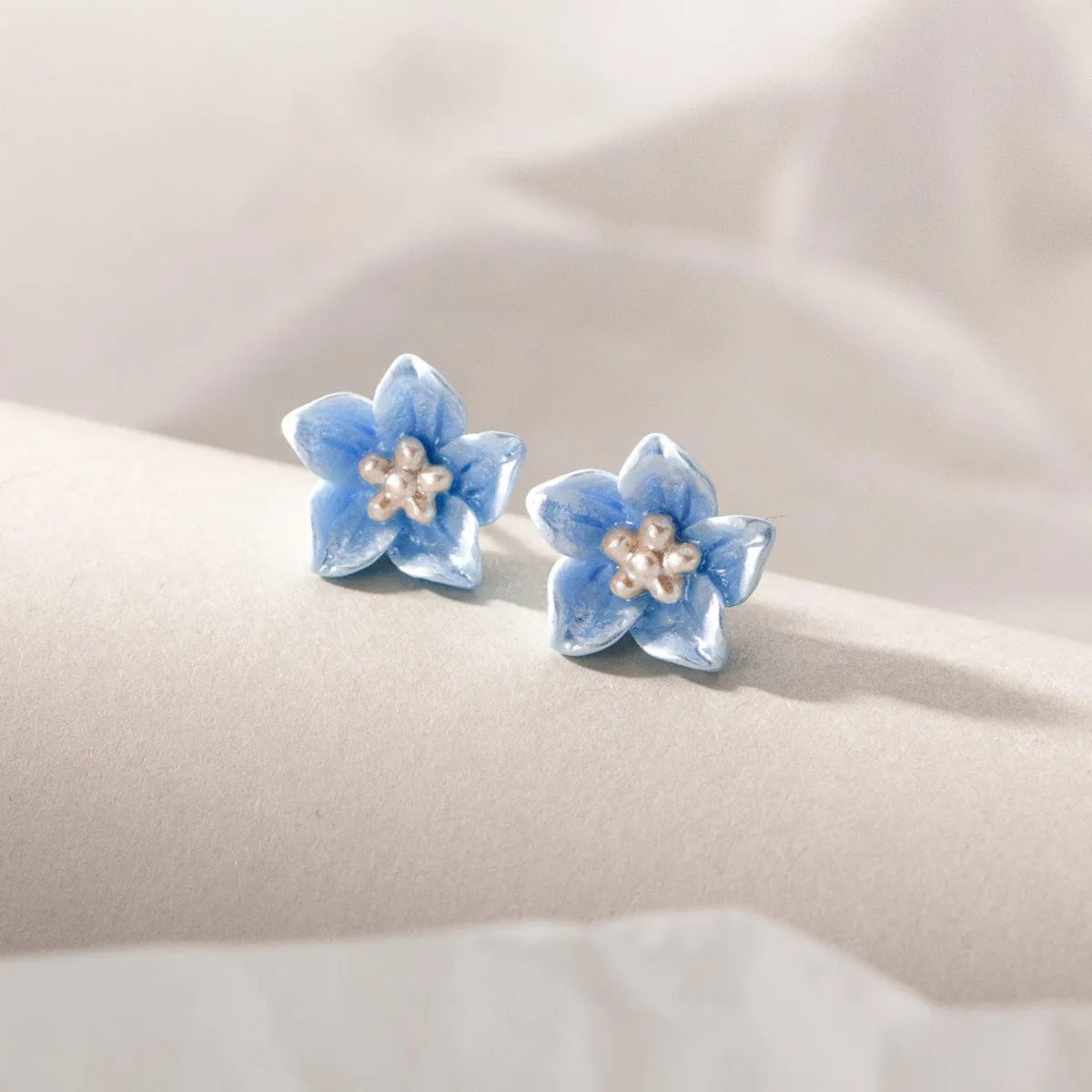 Blue Flower Blossom Porcelain  Stud Earrings - SS078