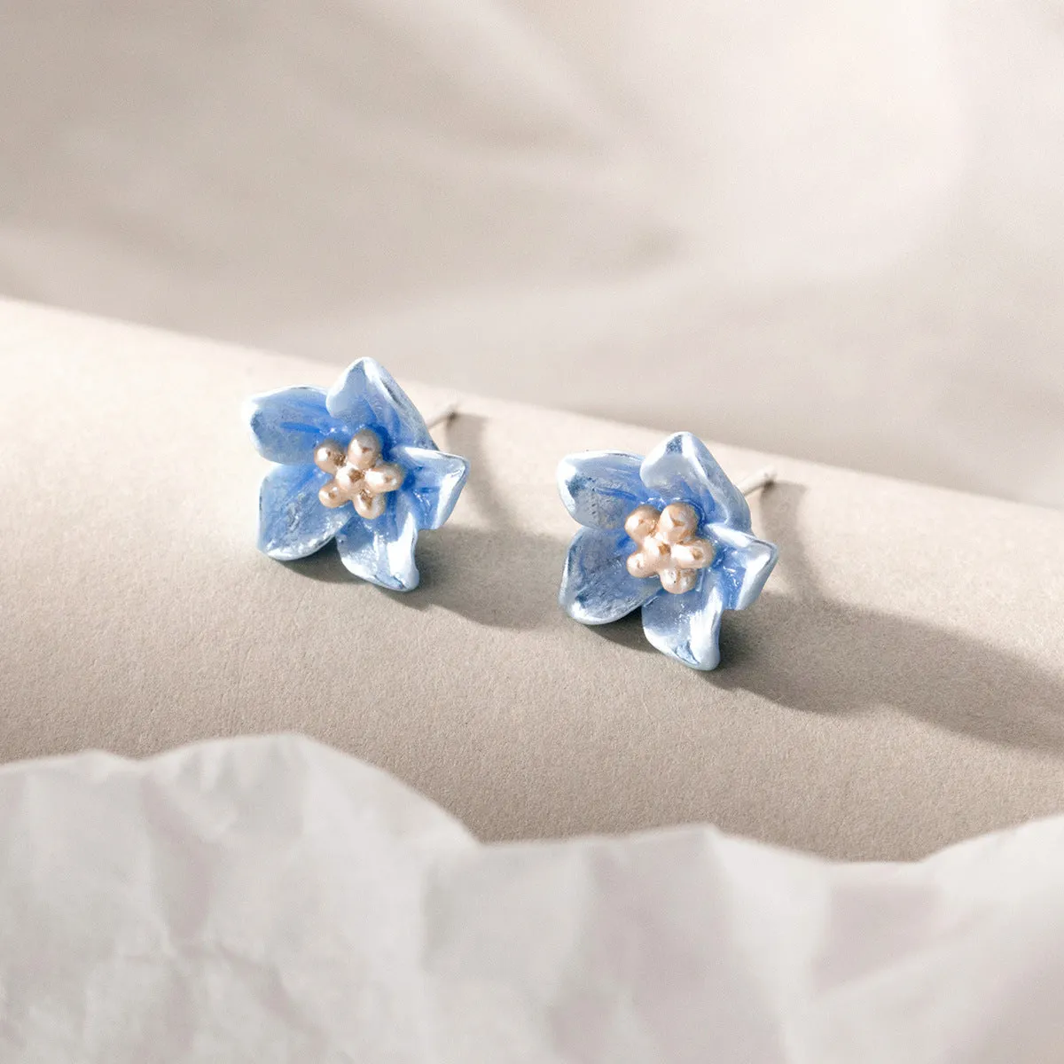 Blue Flower Blossom Porcelain  Stud Earrings - SS078
