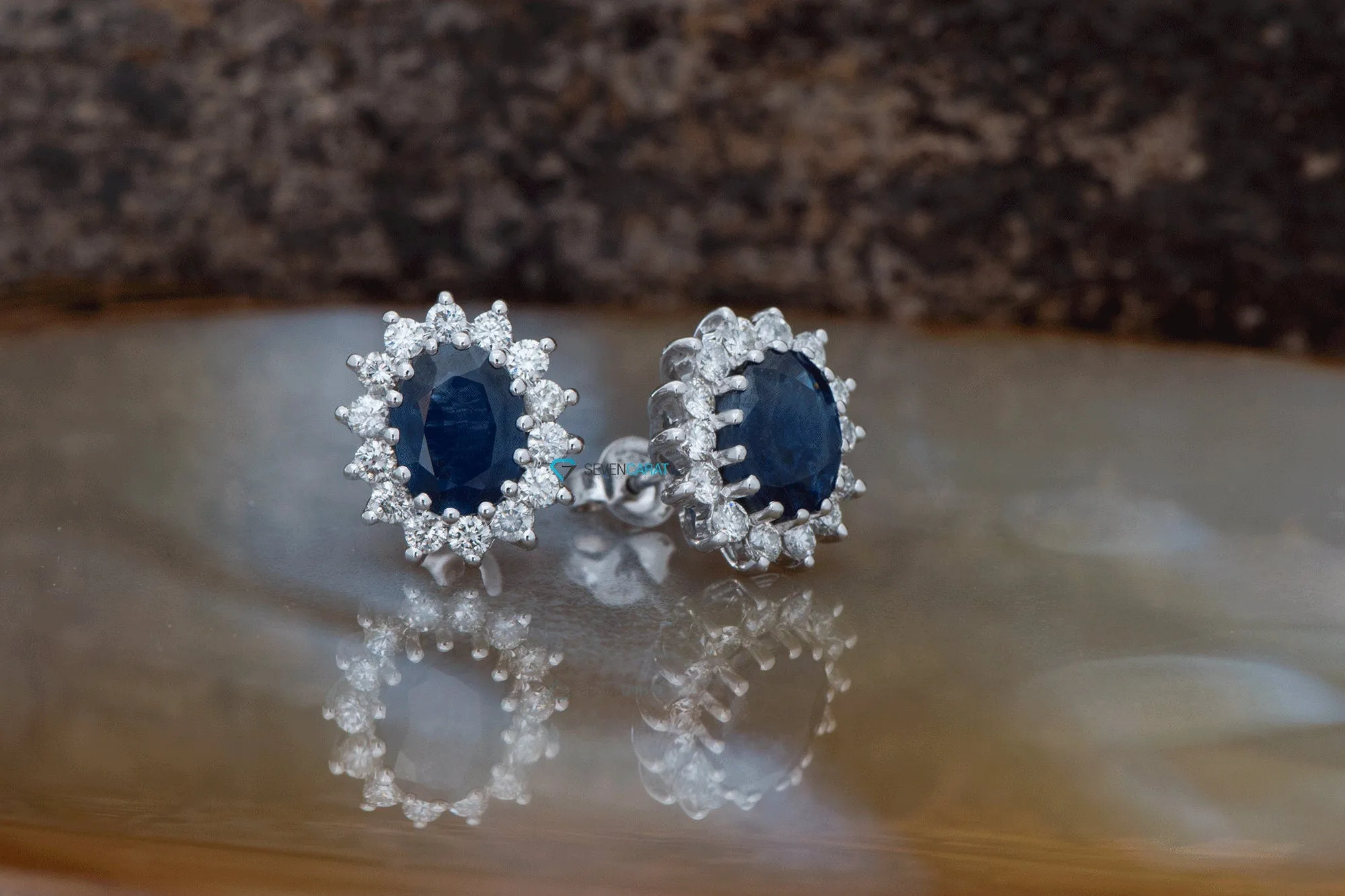 Blue Lagoon sapphire earrings-Oval diamond Earrings with Sapphire