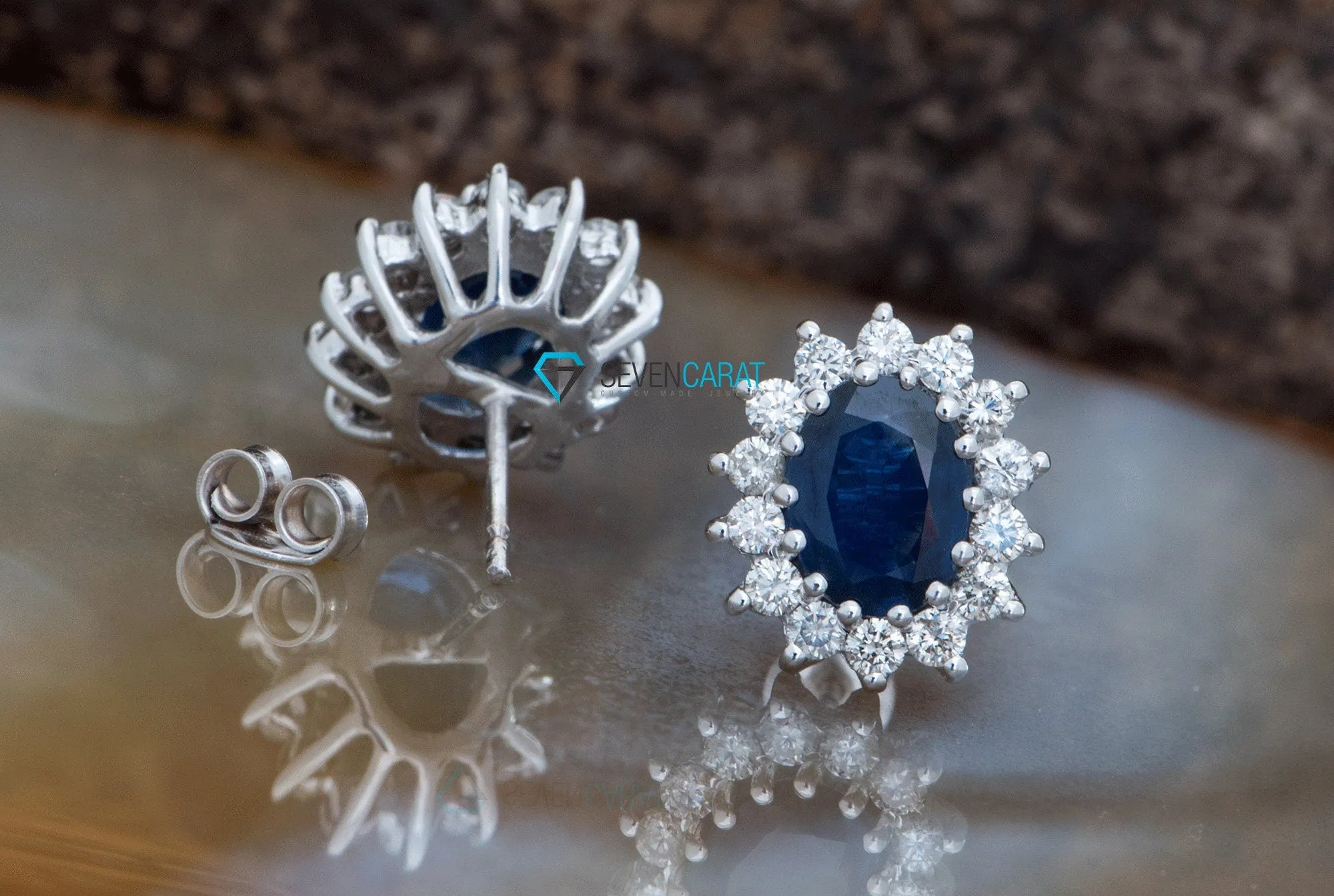 Blue Lagoon sapphire earrings-Oval diamond Earrings with Sapphire