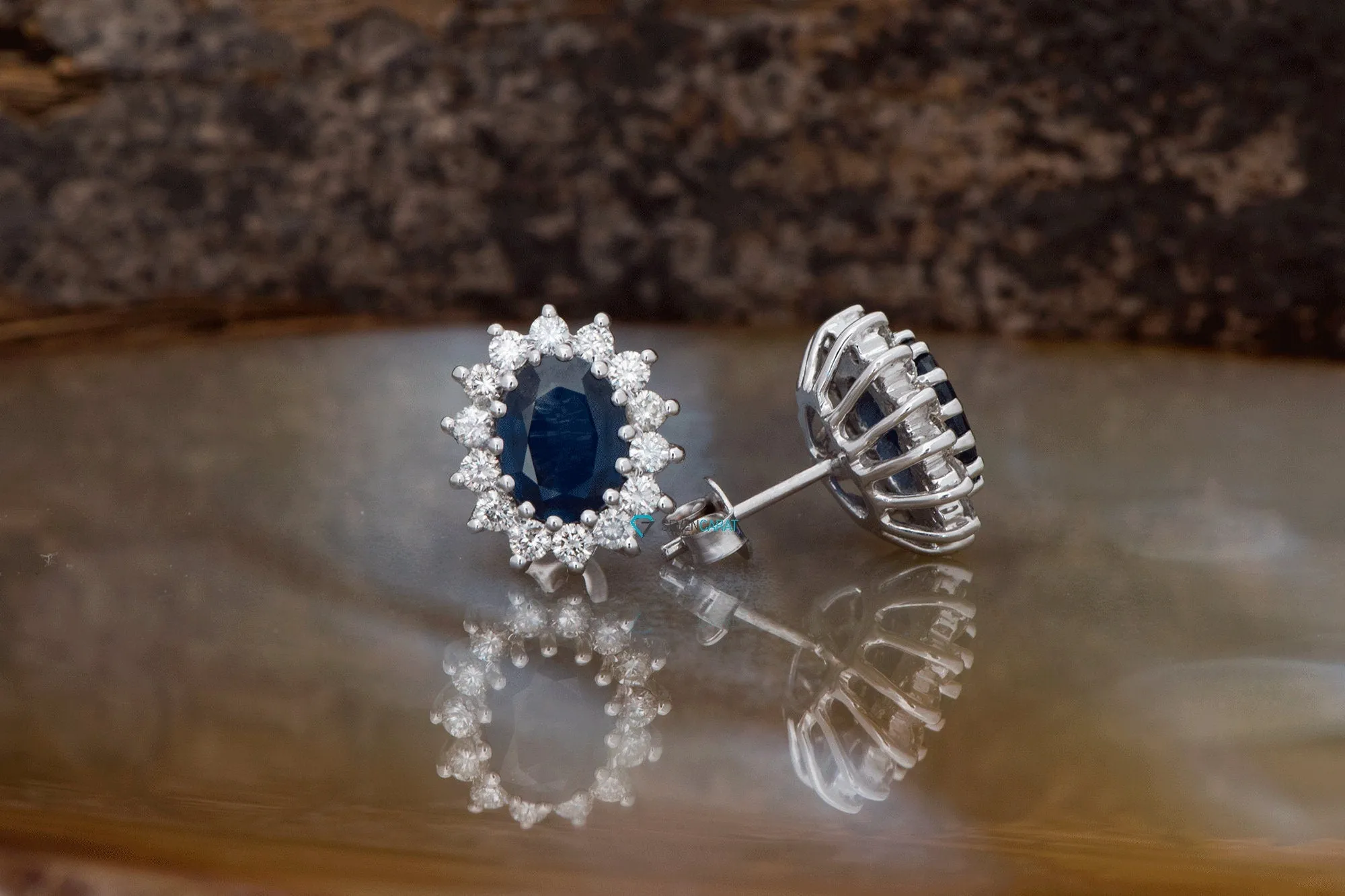 Blue Lagoon sapphire earrings-Oval diamond Earrings with Sapphire