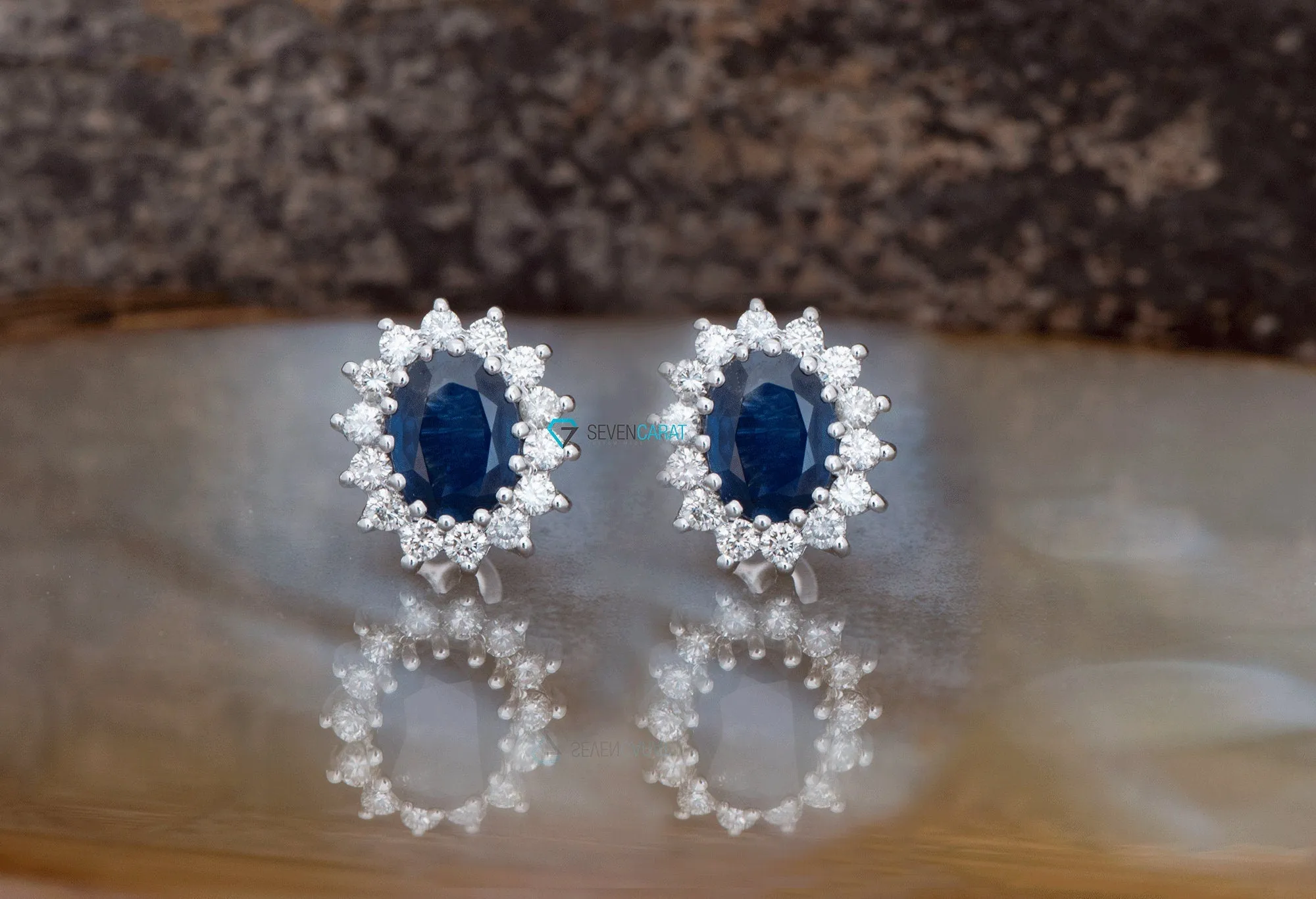 Blue Lagoon sapphire earrings-Oval diamond Earrings with Sapphire