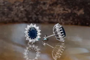 Blue Lagoon sapphire earrings-Oval diamond Earrings with Sapphire