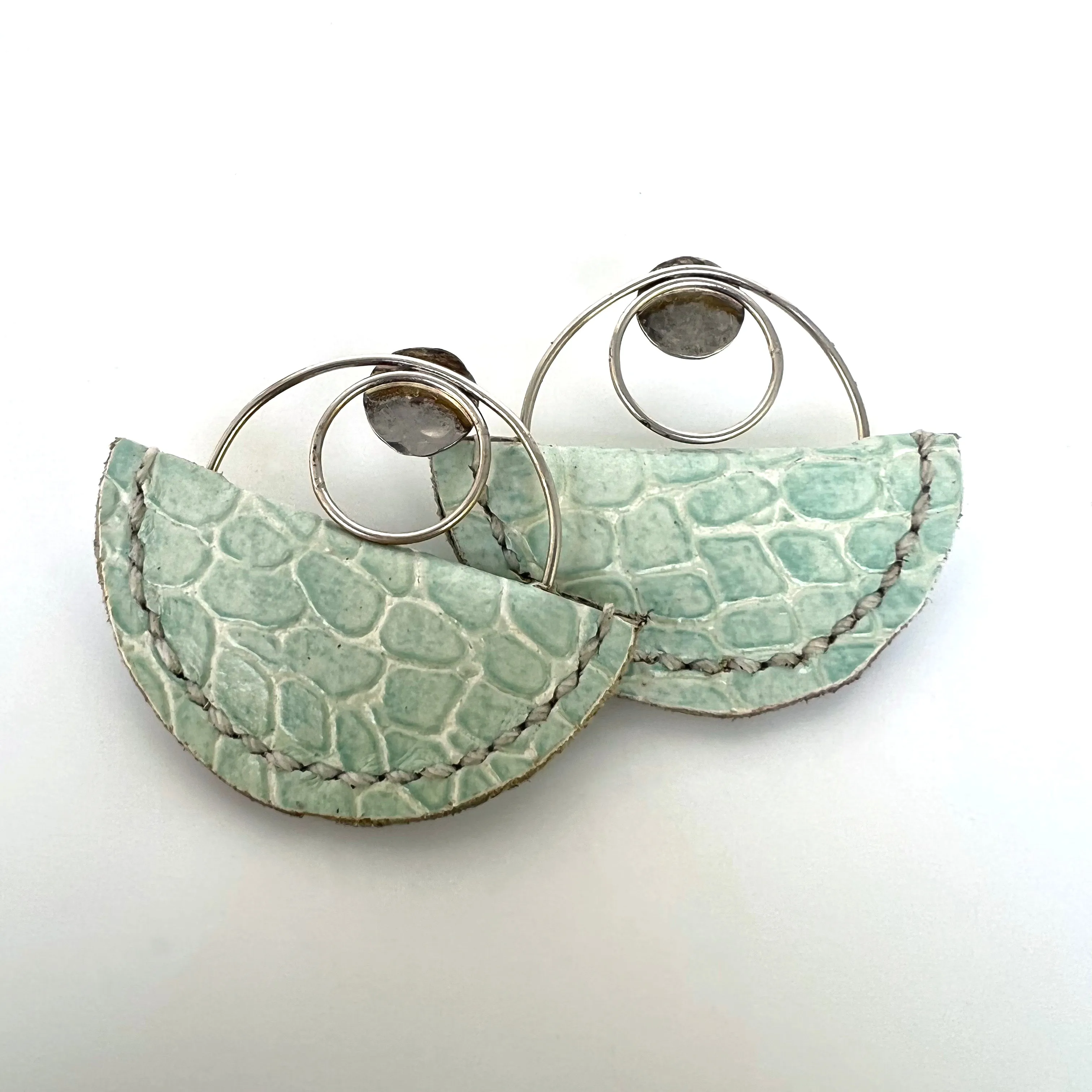 Blue Leather Post Earrings
