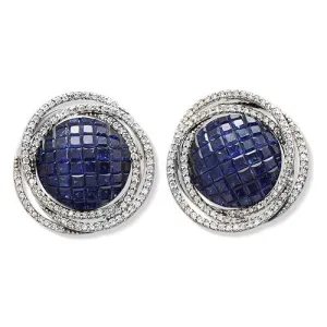 Blue Sapphire Accented by  Diamonds 18k White Gold Earrings