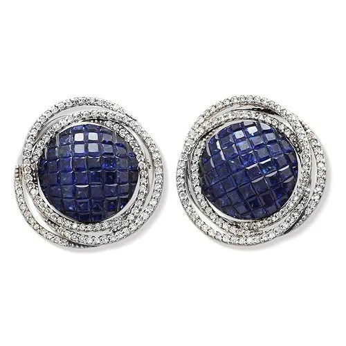 Blue Sapphire Accented by  Diamonds 18k White Gold Earrings
