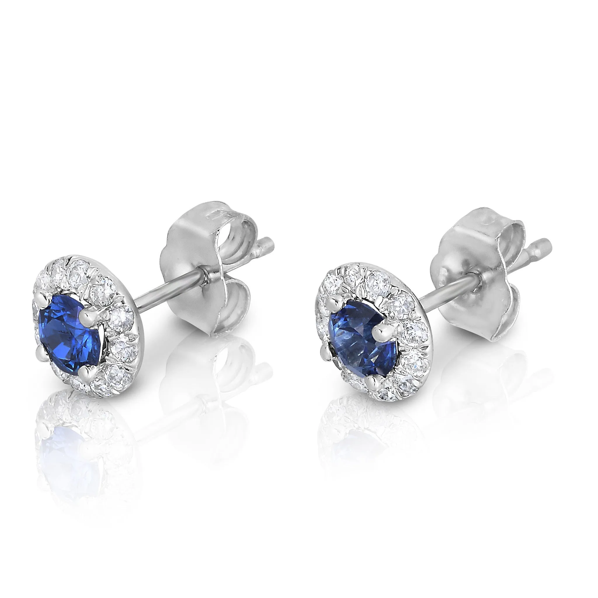 Blue Sapphire & 0.22Ct Diamond Earrings in 14K White Gold