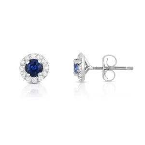 Blue Sapphire & 0.22Ct Diamond Earrings in 14K White Gold
