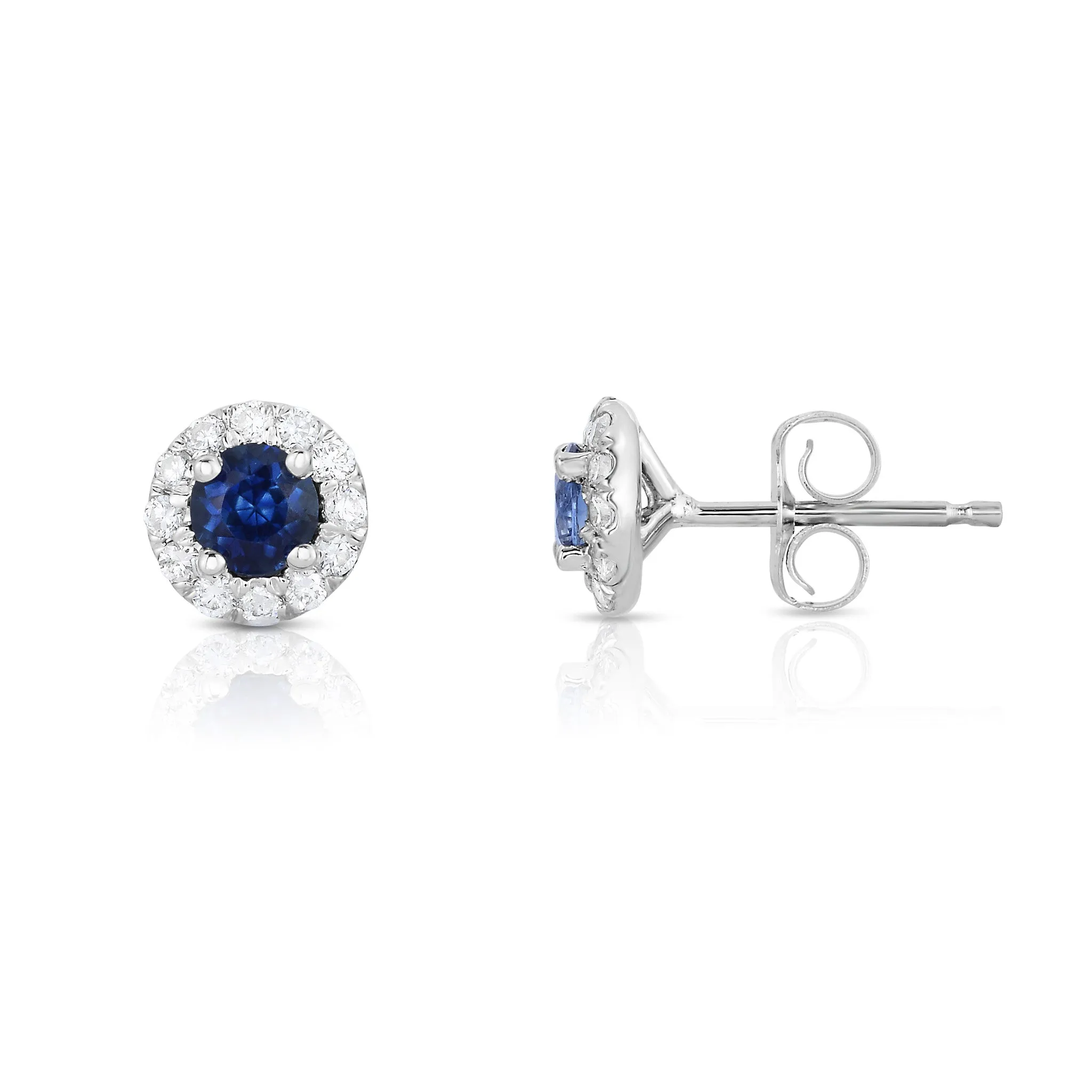 Blue Sapphire & 0.22Ct Diamond Earrings in 14K White Gold
