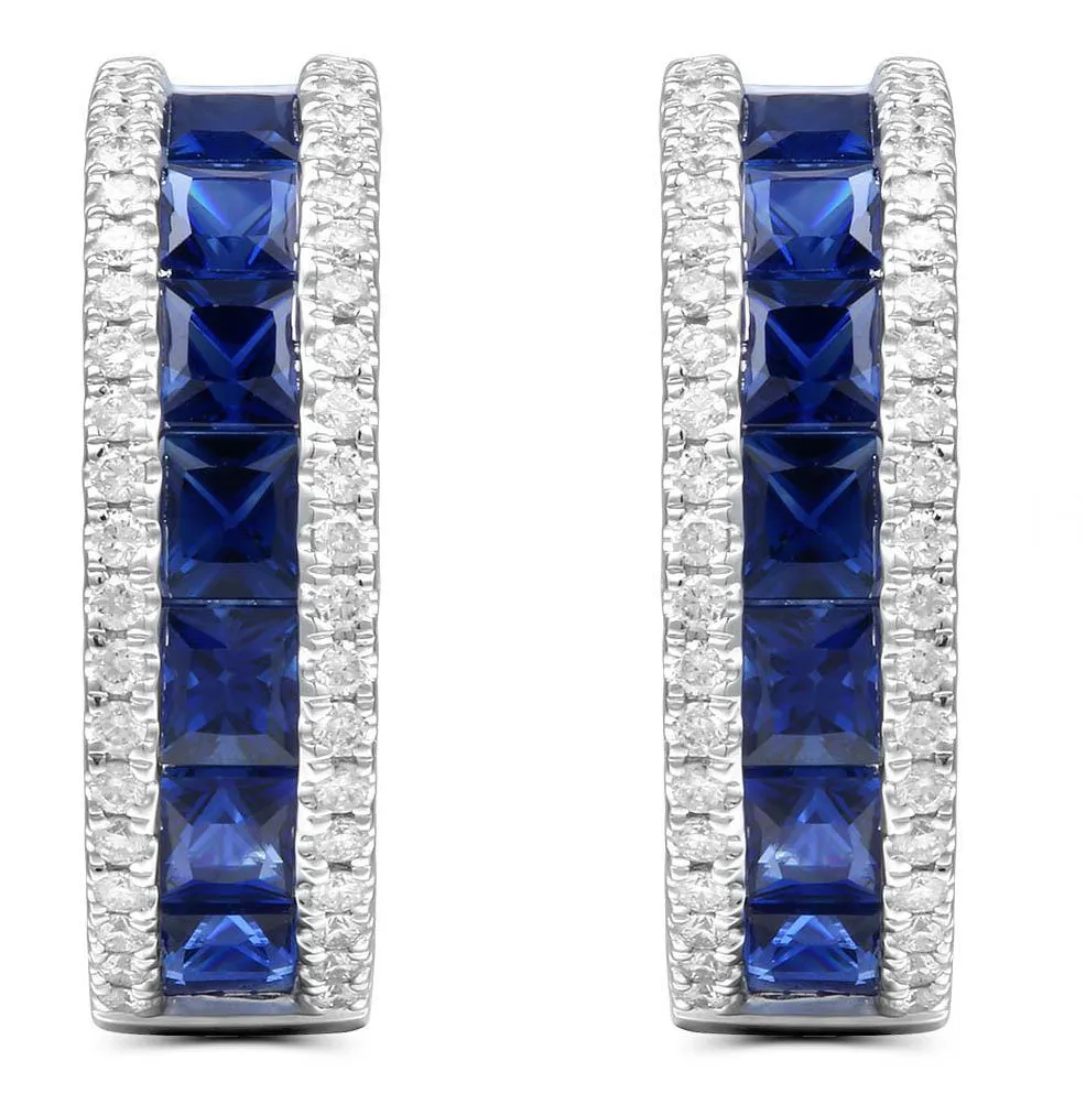 Blue Sapphire & Diamond Hoop Earrings