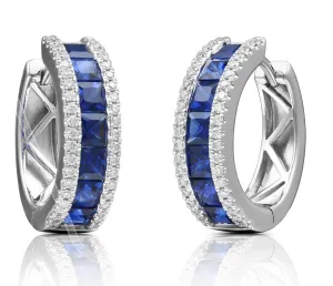 Blue Sapphire & Diamond Hoop Earrings
