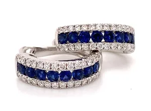 Blue Sapphire & Diamond Huggie Earrings