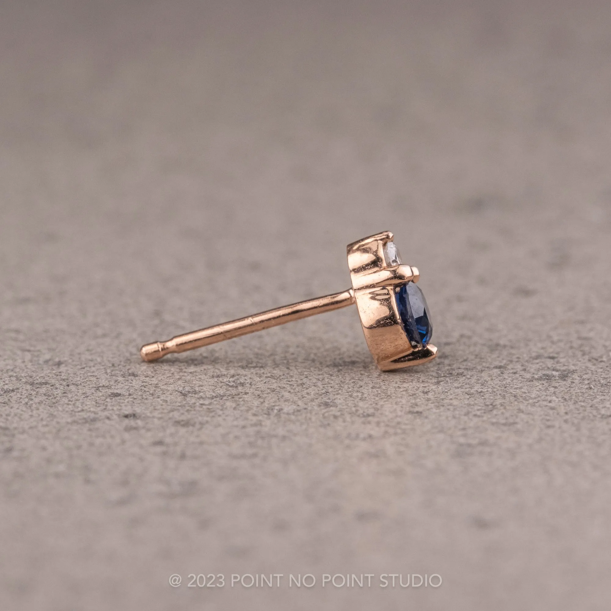 Blue Sapphire and Diamond Studs, 14k Rose Gold Earrings