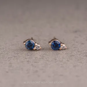 Blue Sapphire and Diamond Studs, 14k Rose Gold Earrings
