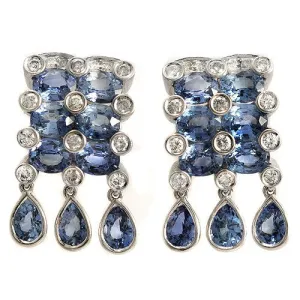Blue Sapphire And Round-cut Diamond Earrings, 18k White Gold