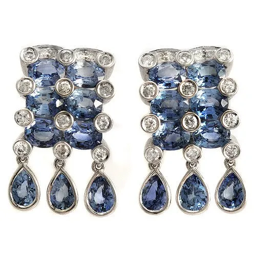 Blue Sapphire And Round-cut Diamond Earrings, 18k White Gold