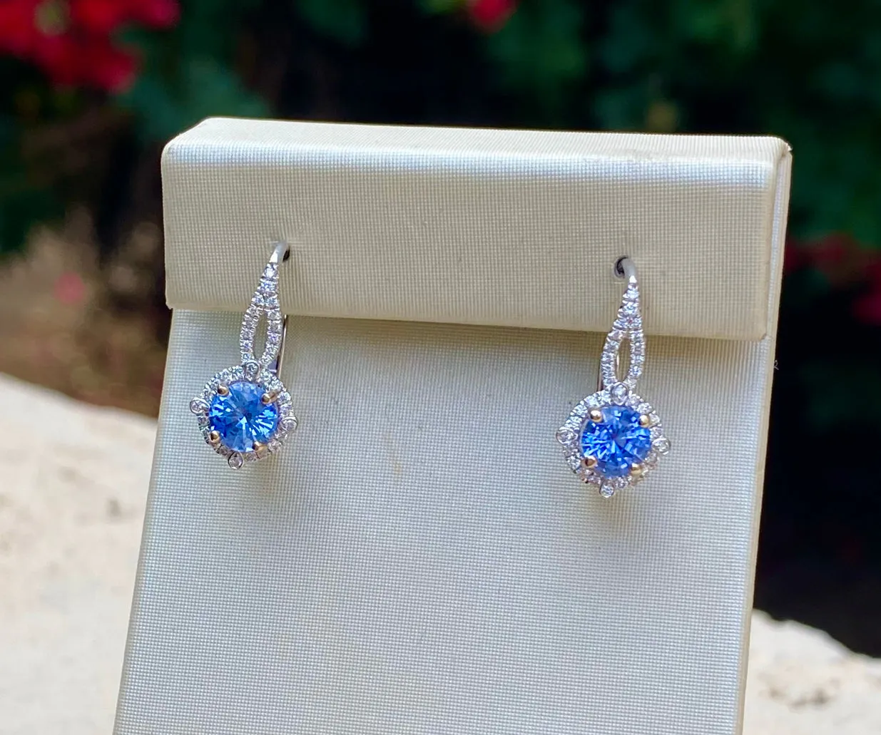 Blue Sapphire Halo Earrings