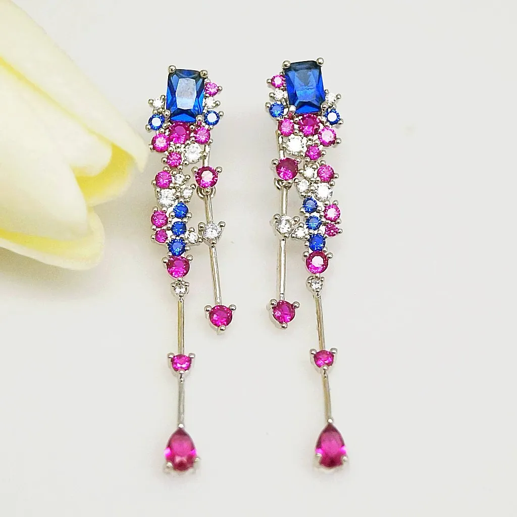 Blue Sapphire Ruby Dangle Earrings