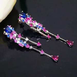Blue Sapphire Ruby Dangle Earrings