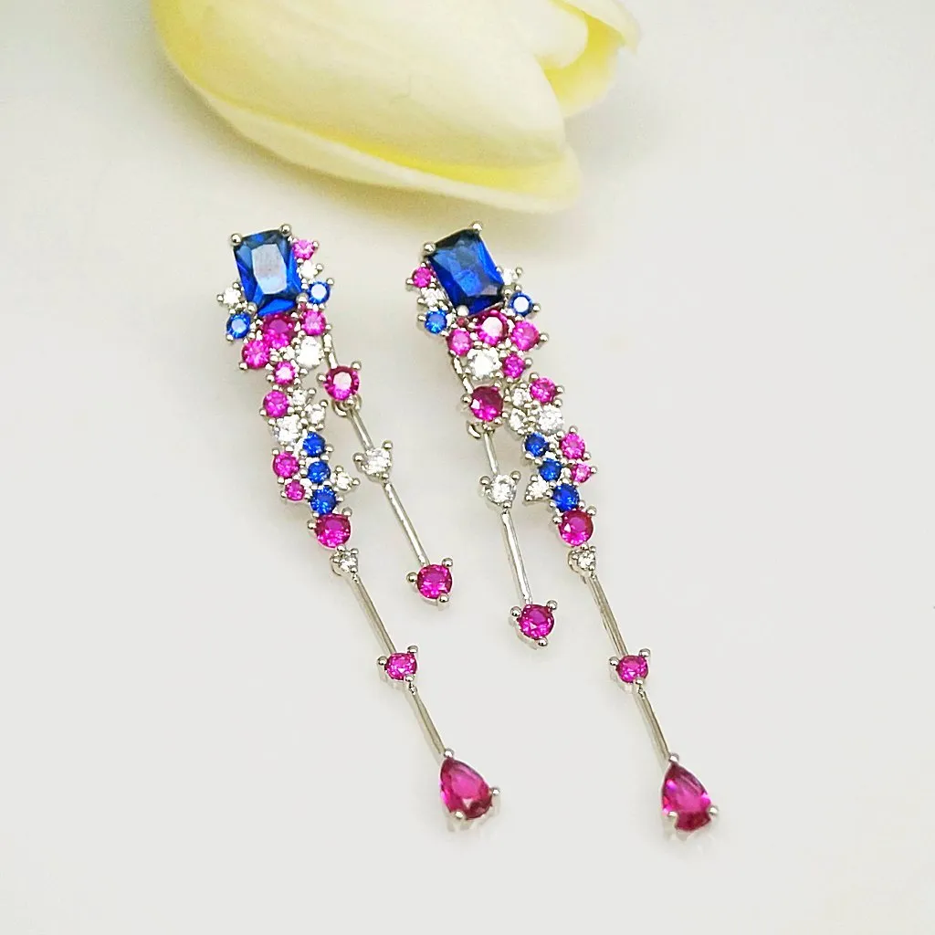 Blue Sapphire Ruby Dangle Earrings