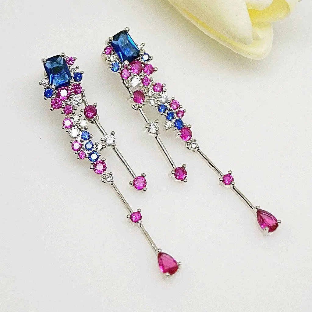 Blue Sapphire Ruby Dangle Earrings