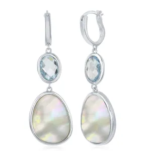 Blue Topaz and Mother of Pearl Dangle Earrings - Sterling Silver
