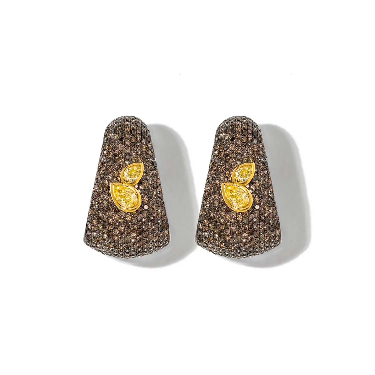Bombee Pear Shaped Double Earrings with Yellow Diamond