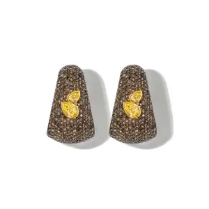 Bombee Pear Shaped Double Earrings with Yellow Diamond