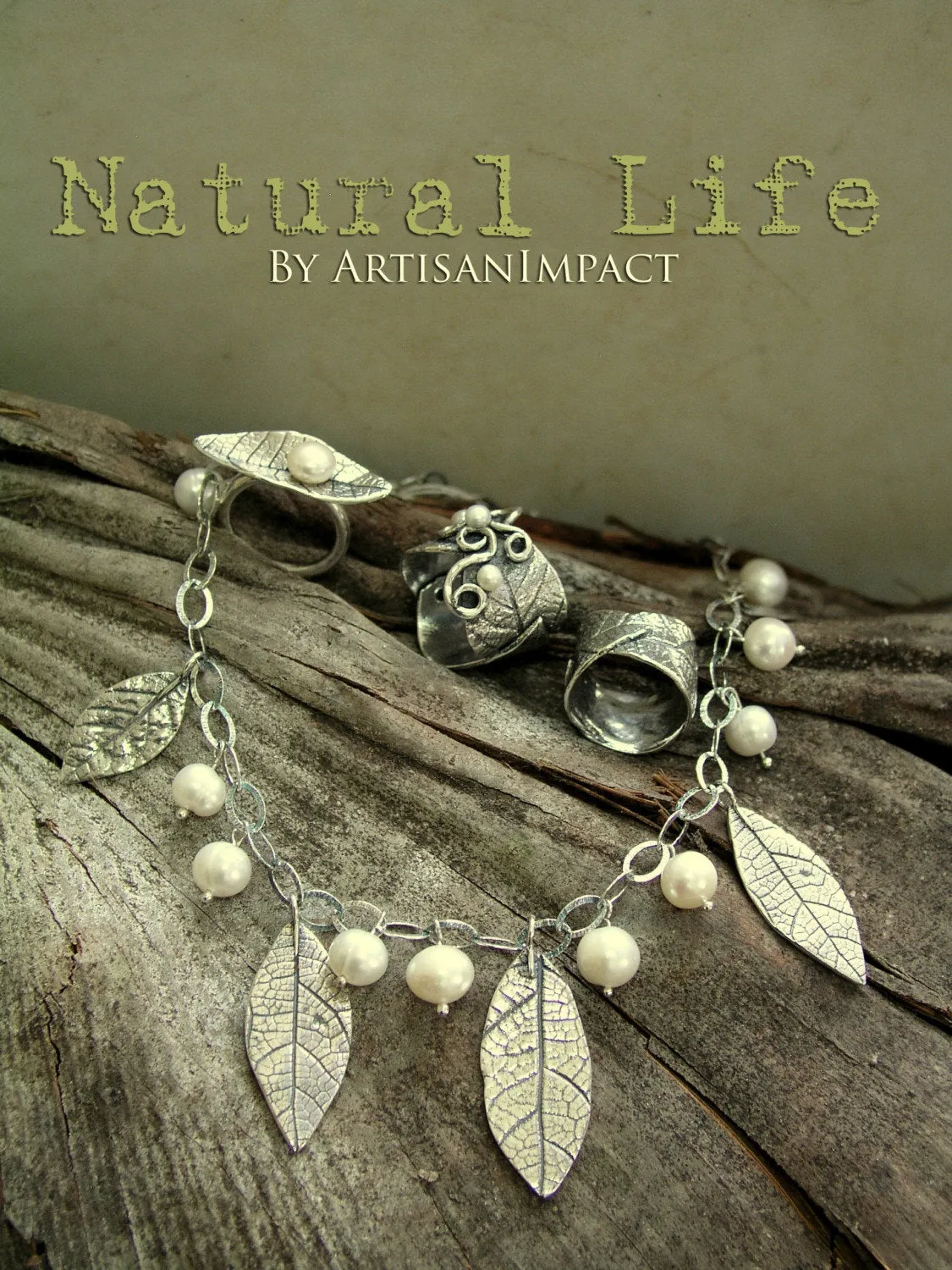 Botanical Pearl Sterling Silver Leaf Earrings - Spring Abstraction.