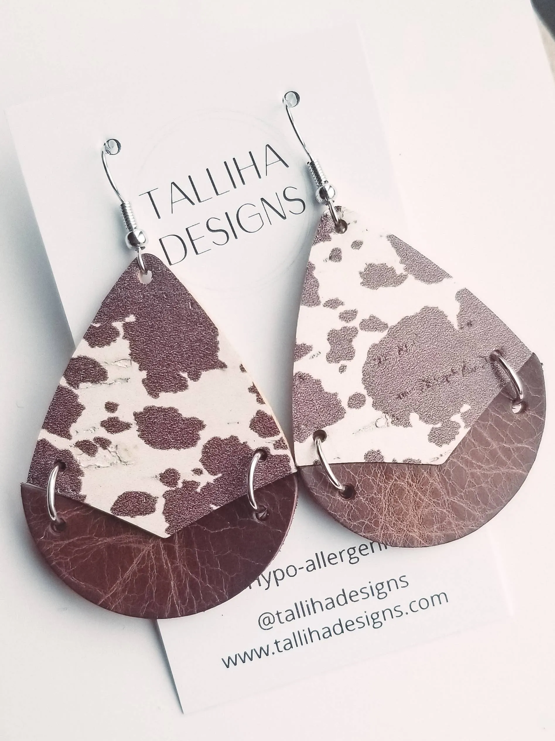 Brown Cow Western Genuine Leather Backed CorkSplit Earrings: Pattern on Bottom
