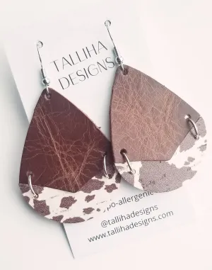 Brown Cow Western Genuine Leather Backed CorkSplit Earrings: Pattern on Bottom