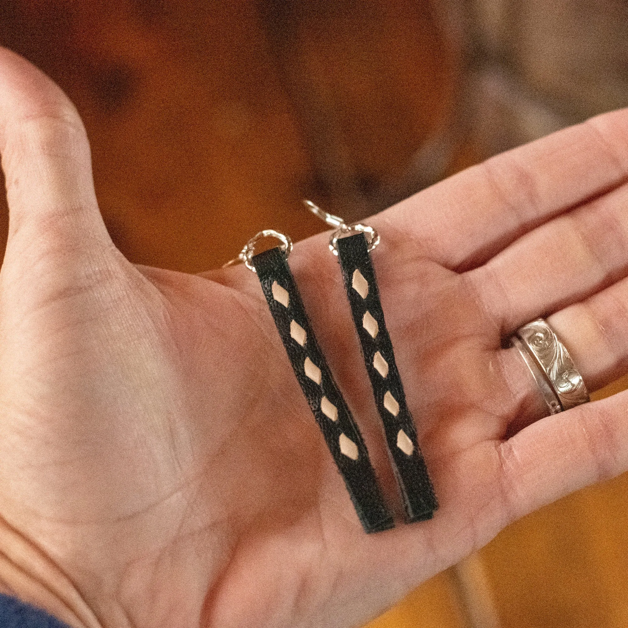 Buckstitch Earrings- 2.5” Black & Ivory