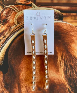 Buckstitch Earrings - Long Saddle Tan & White