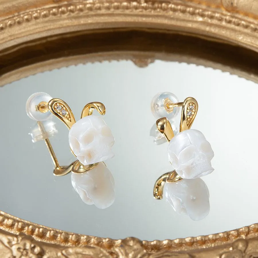 Bunny Ears Pearl Skull Stud Earrings