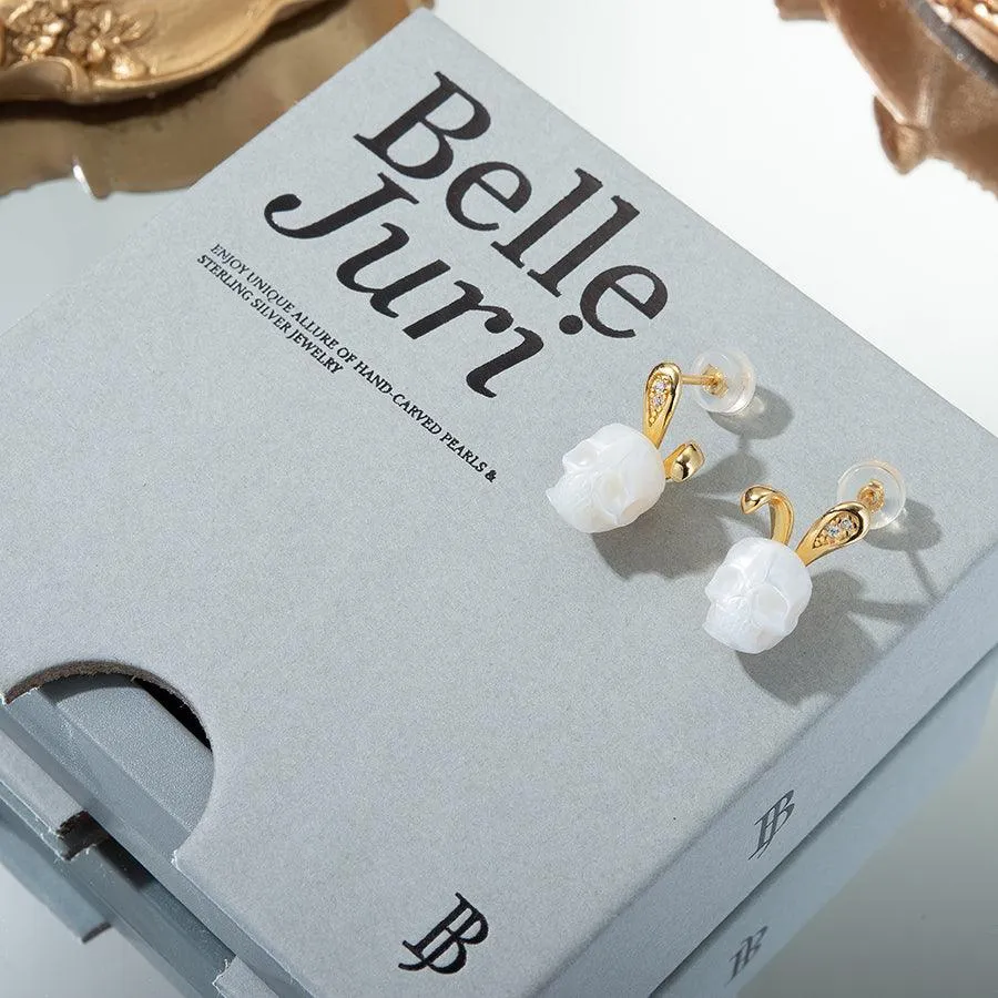 Bunny Ears Pearl Skull Stud Earrings