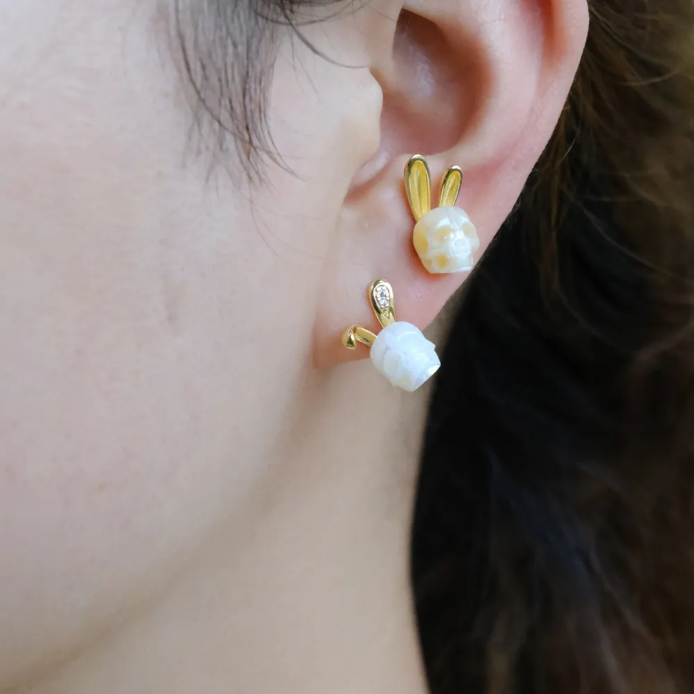 Bunny Ears Pearl Skull Stud Earrings