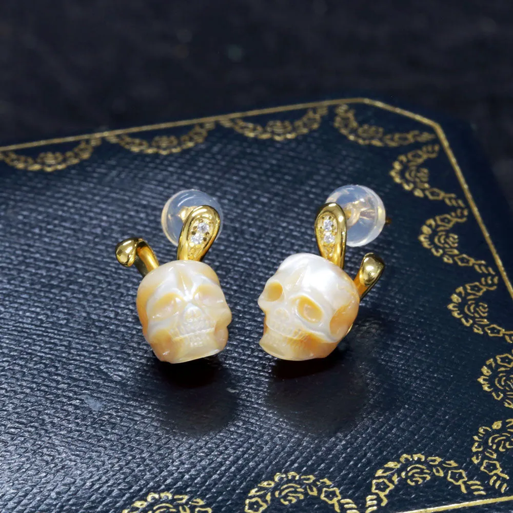 Bunny Ears Pearl Skull Stud Earrings