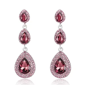 Burgundy Crystal & Cubic Zirconia Halo Stacked Teardrop Earrings