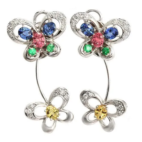 Butterfly Multicolored Sapphire & Diamond Earrings, 18k