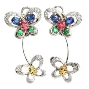 Butterfly Multicolored Sapphire & Diamond Earrings, 18k